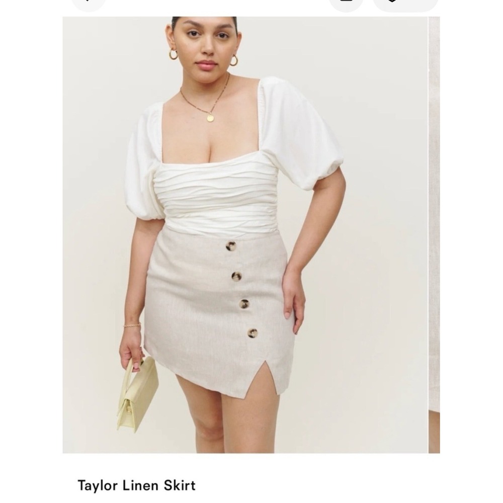 Reformation Taylor Linen Skirt in Beige Oatmeal Button-Detail